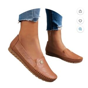 Women's Brown Leather Slip-On Driving Loafers